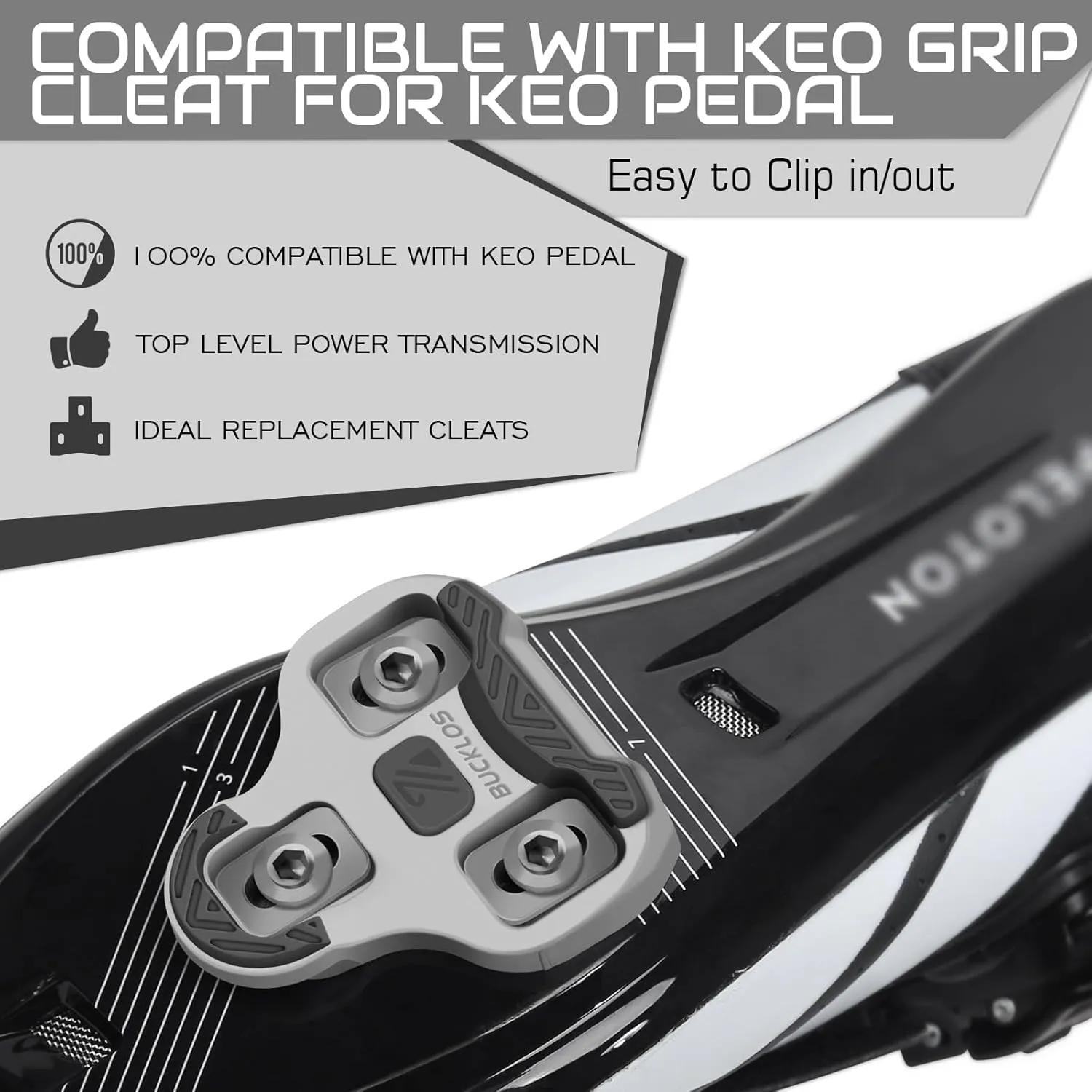 BUCKLOS KEO Grip Replacement Bike Cleats Compatible with Look Road KEO Pedals-Anti-Slip Surface for Spinning Indoor Peloton Cycling and Outdoor Road Bicycle Cycling Shoes