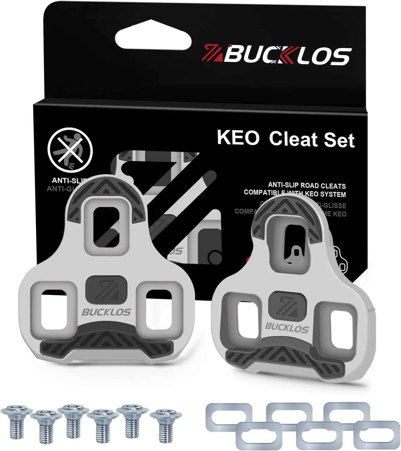BUCKLOS KEO Grip Replacement Bike Cleats Compatible with Look Road KEO Pedals-Anti-Slip Surface for Spinning Indoor Peloton Cycling and Outdoor Road Bicycle Cycling Shoes