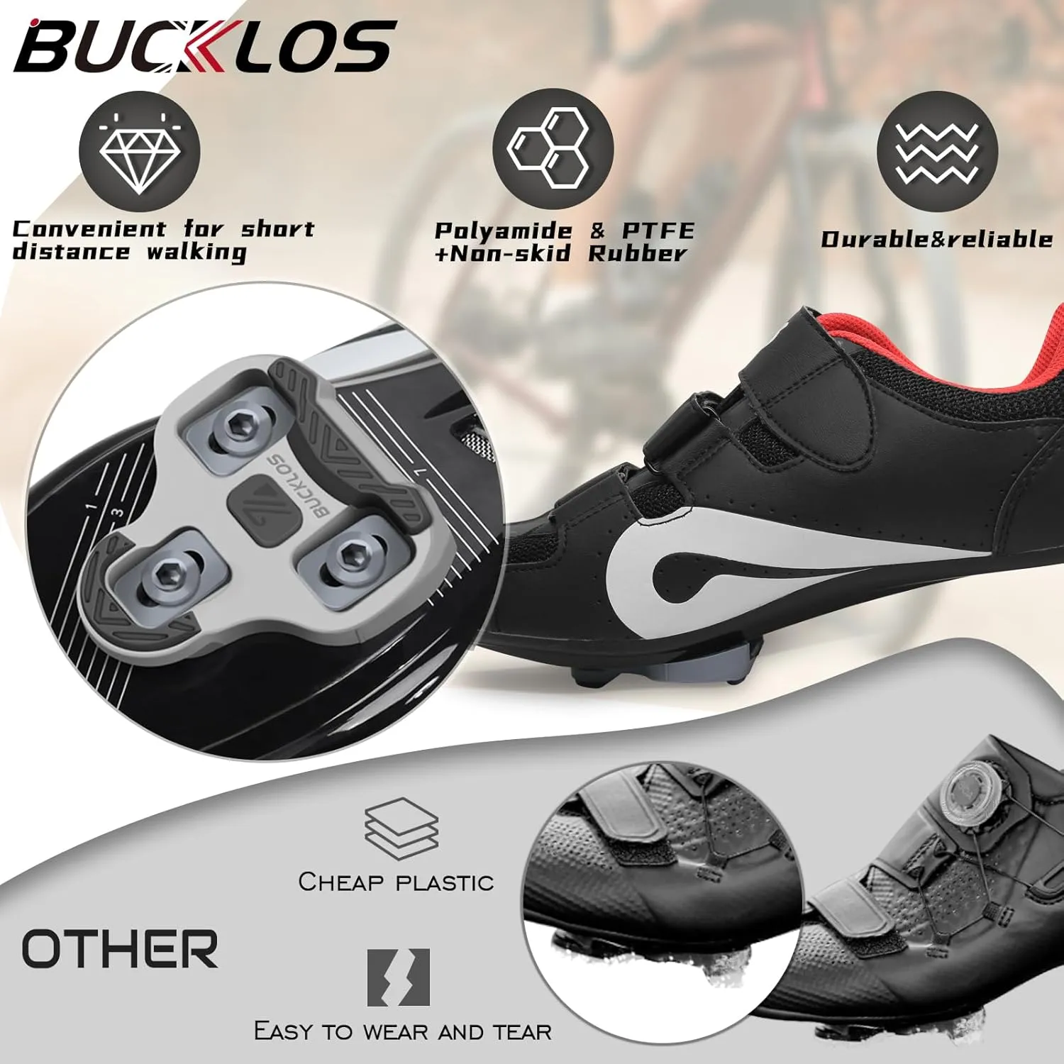 BUCKLOS KEO Grip Replacement Bike Cleats Compatible with Look Road KEO Pedals-Anti-Slip Surface for Spinning Indoor Peloton Cycling and Outdoor Road Bicycle Cycling Shoes