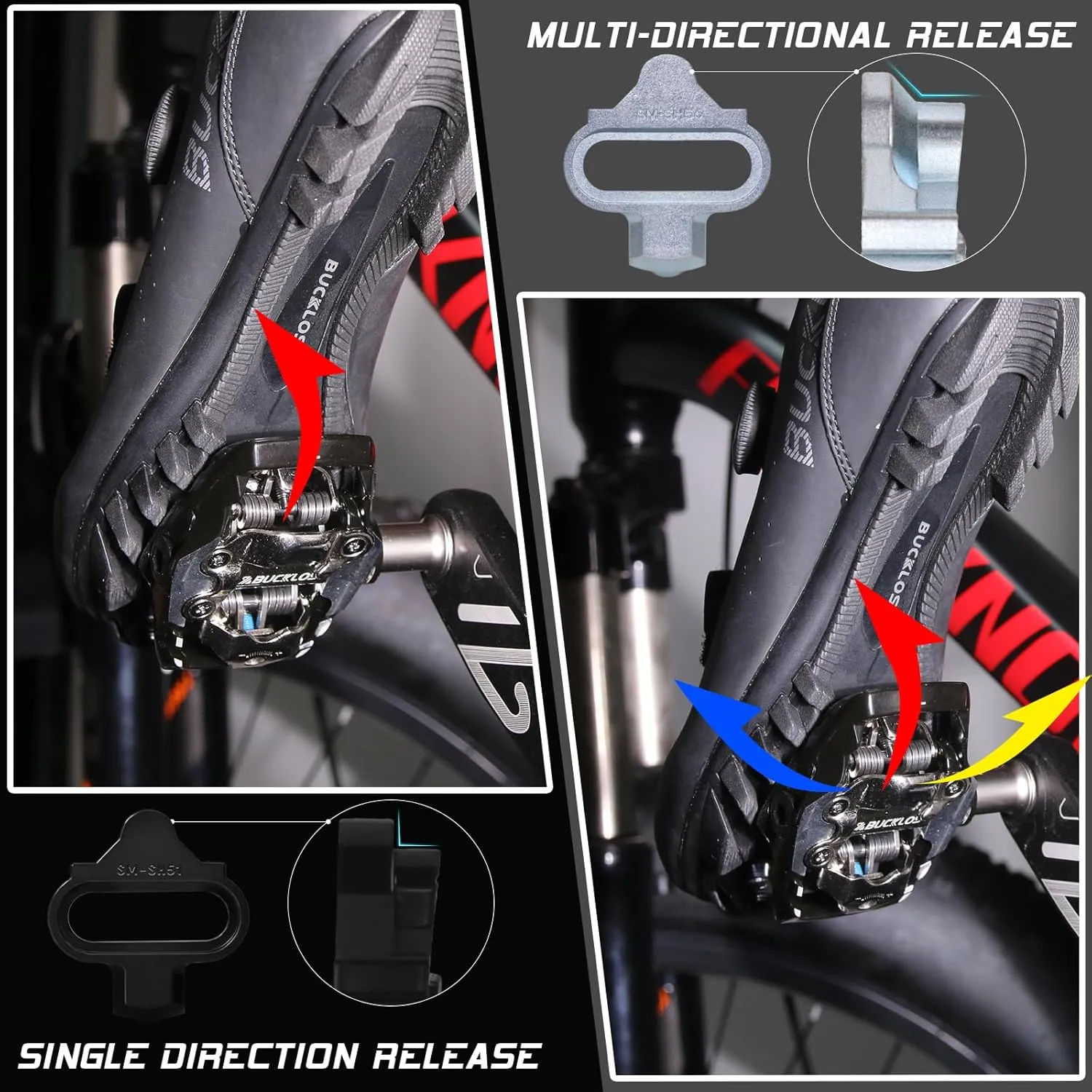 BUCKLOS SPD Pedals PD-M680 Mountain Bike Clip in SPD Flat Combo Dual Sided Pedals - Road Bike MTB Clipless Sealed Bearing Bicycle Clips Pedal Compatible with Shimano SPD Cleats (Black…