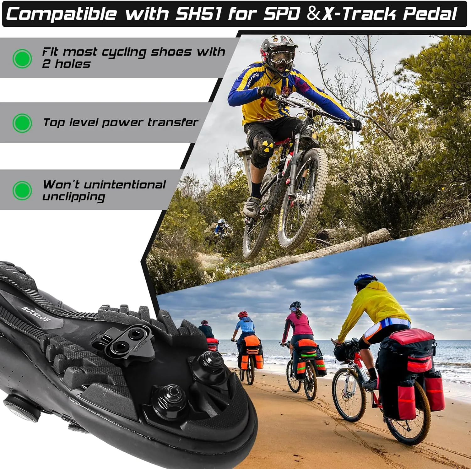 BUCKLOS SPD Pedals PD-M680 Mountain Bike Clip in SPD Flat Combo Dual Sided Pedals - Road Bike MTB Clipless Sealed Bearing Bicycle Clips Pedal Compatible with Shimano SPD Cleats (Black…