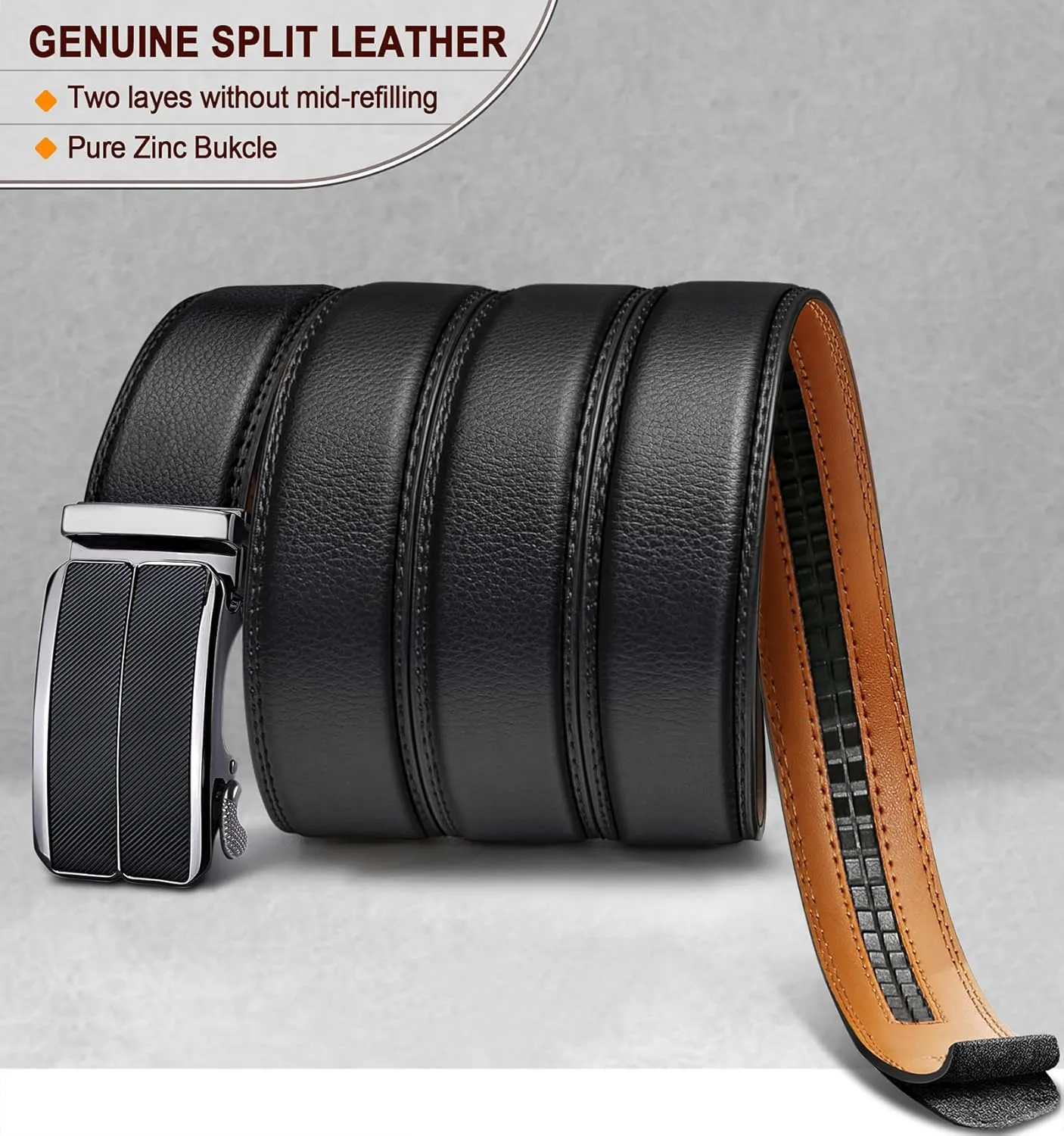 BULLIANT Men's Belt,Slide Ratchet Belt For Gift Men Dress Pant Shirt Oxfords,Trim To Fit