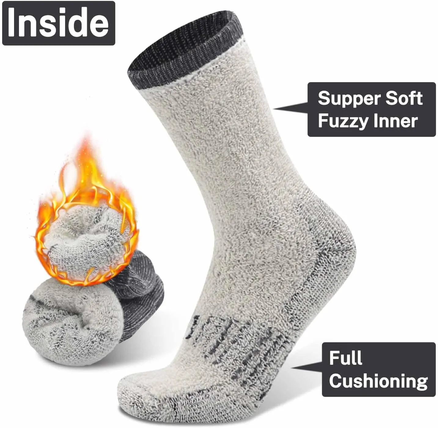 Busy Socks 3 Pack Crew Merino Wool Hiking Socks for Men Women Winter Thick Warm Thermal Cushioned Moisture Wicking Boot Sock