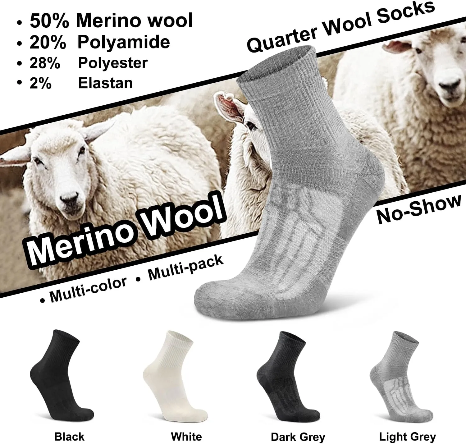 Busy Socks 3 Pack Quarter Thin Merino Wool Blend Running Socks Men's Women's lightweight Low Cut Ankle Walking Wool Sock