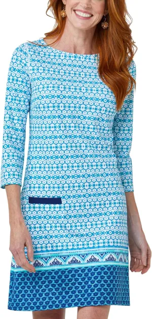 Cabana Life Shift Dress, UPF 50  Sun Protection Casual Dress, Boat Neckline, Quarter Sleeve, Womens Fashion