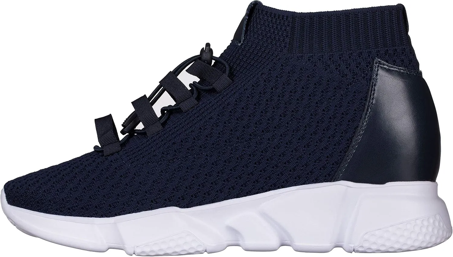 CALTO Men's Invisible Height Increasing Elevator Shoes - Dark Blue Kintted Ultra Lightweight Slip-on Sporty Trainer Sneakers - 3.2 Inches Taller - H1722 - Size 10 D(M) US