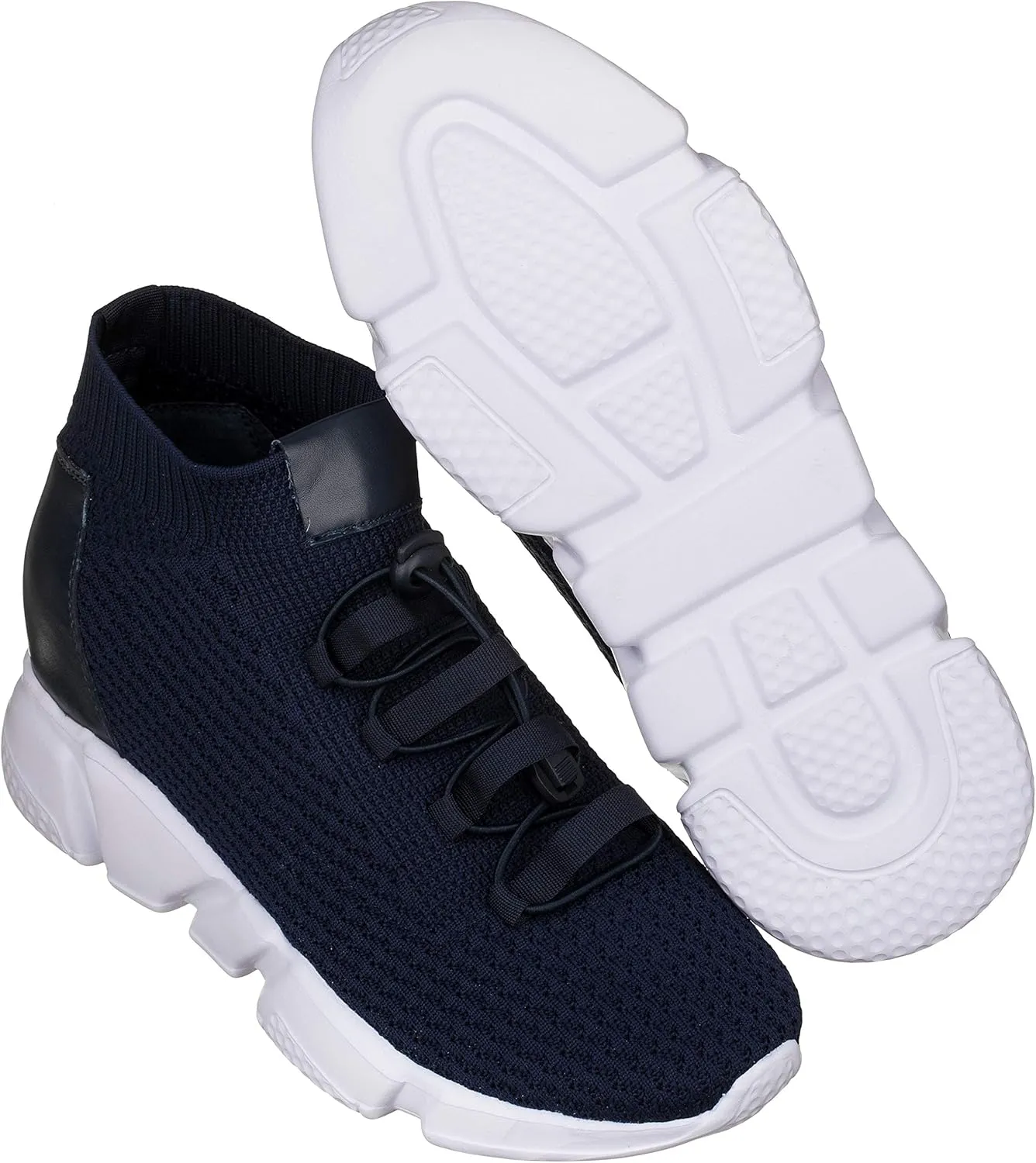 CALTO Men's Invisible Height Increasing Elevator Shoes - Dark Blue Kintted Ultra Lightweight Slip-on Sporty Trainer Sneakers - 3.2 Inches Taller - H1722 - Size 10 D(M) US