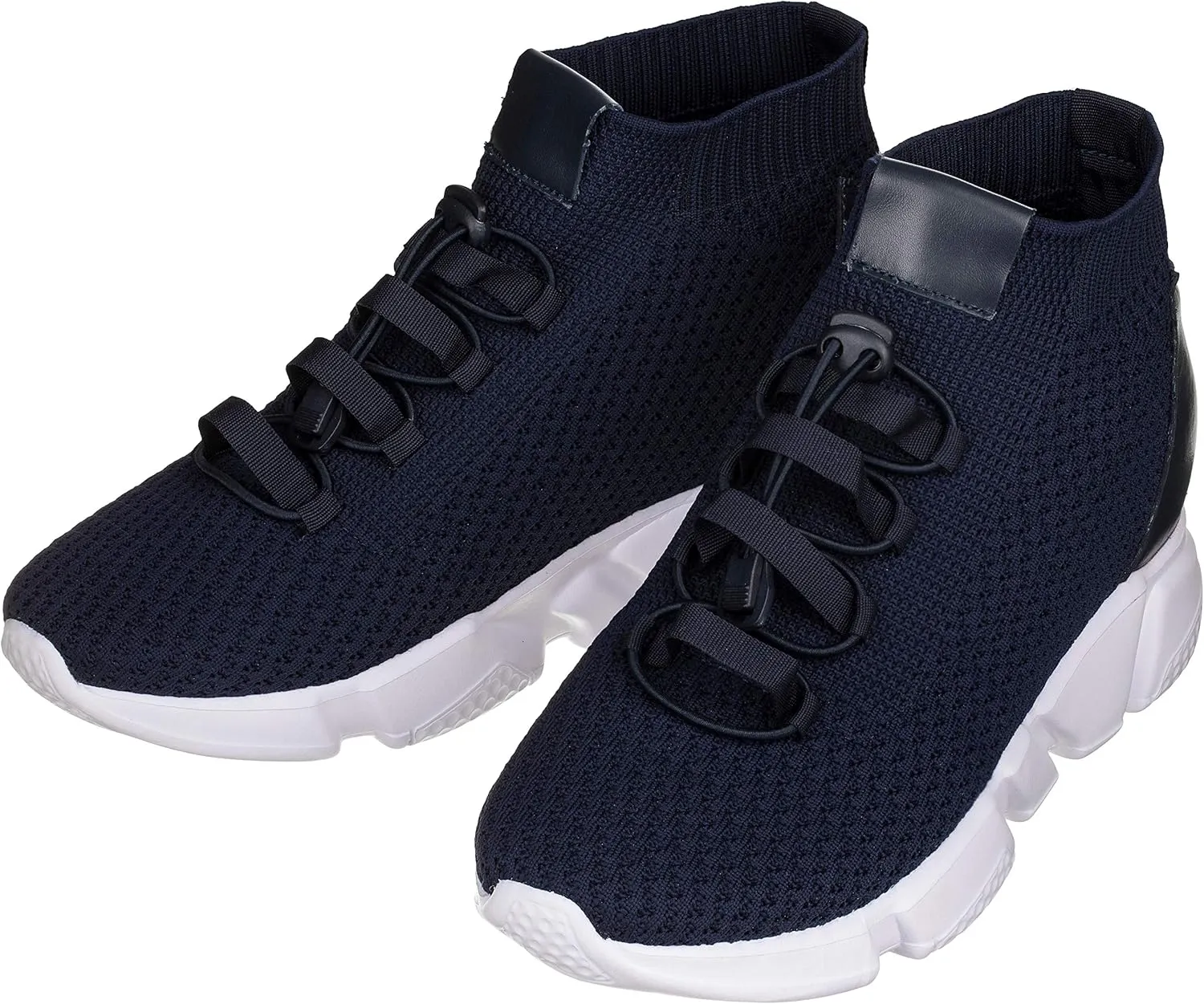 CALTO Men's Invisible Height Increasing Elevator Shoes - Dark Blue Kintted Ultra Lightweight Slip-on Sporty Trainer Sneakers - 3.2 Inches Taller - H1722 - Size 10 D(M) US