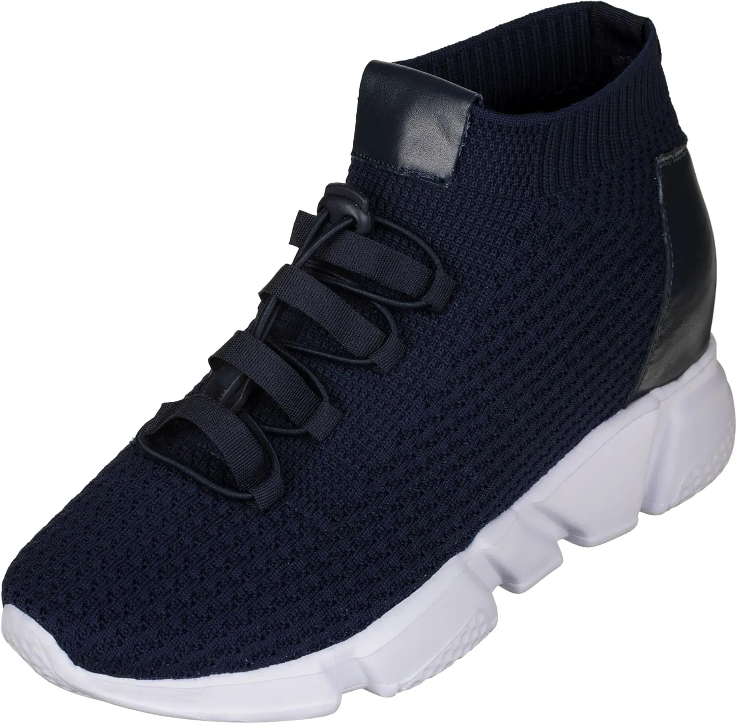 CALTO Men's Invisible Height Increasing Elevator Shoes - Dark Blue Kintted Ultra Lightweight Slip-on Sporty Trainer Sneakers - 3.2 Inches Taller - H1722 - Size 10 D(M) US