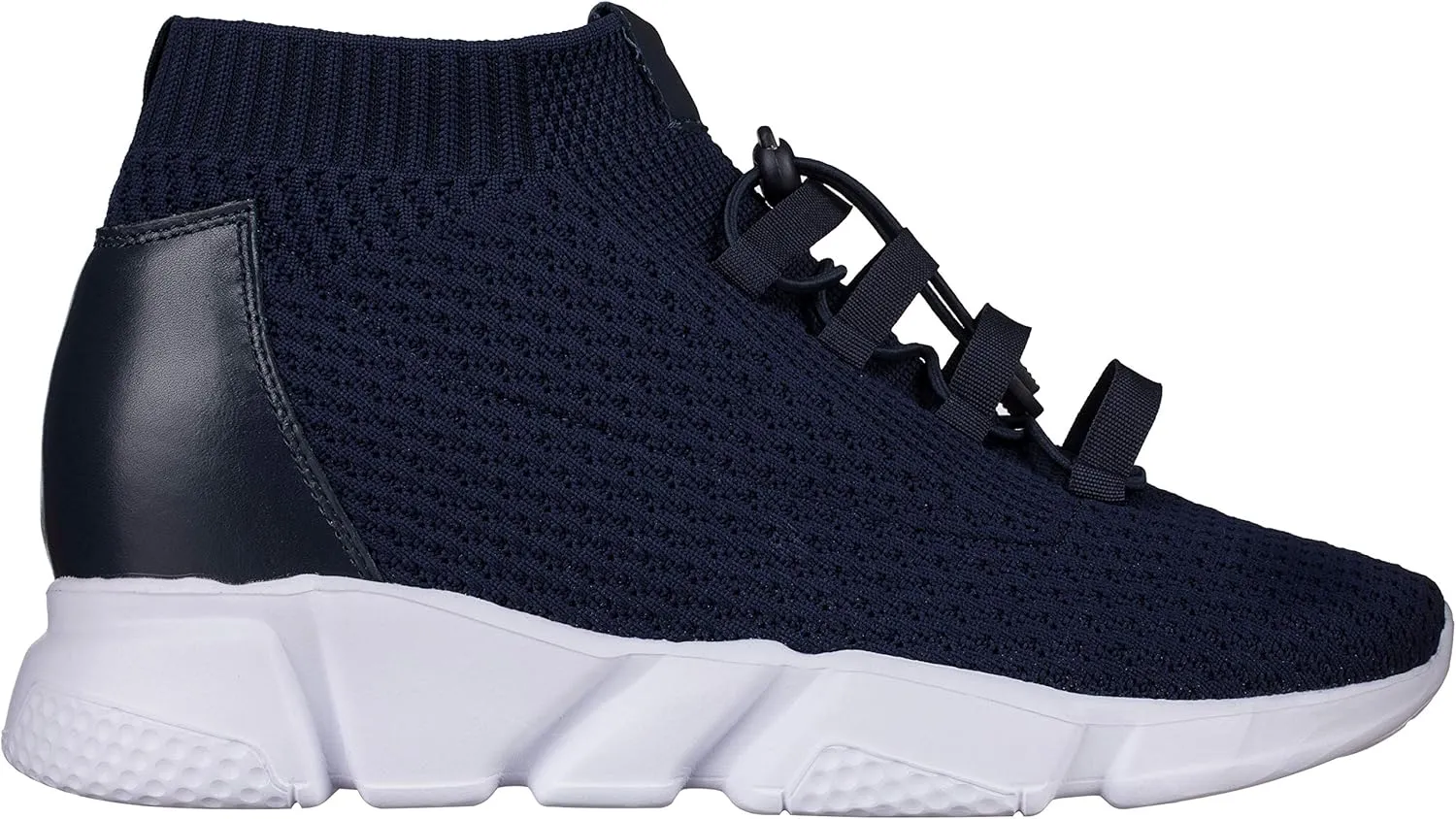 CALTO Men's Invisible Height Increasing Elevator Shoes - Dark Blue Kintted Ultra Lightweight Slip-on Sporty Trainer Sneakers - 3.2 Inches Taller - H1722 - Size 10 D(M) US