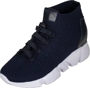 CALTO Men's Invisible Height Increasing Elevator Shoes - Dark Blue Kintted Ultra Lightweight Slip-on Sporty Trainer Sneakers - 3.2 Inches Taller - H1722 - Size 10 D(M) US