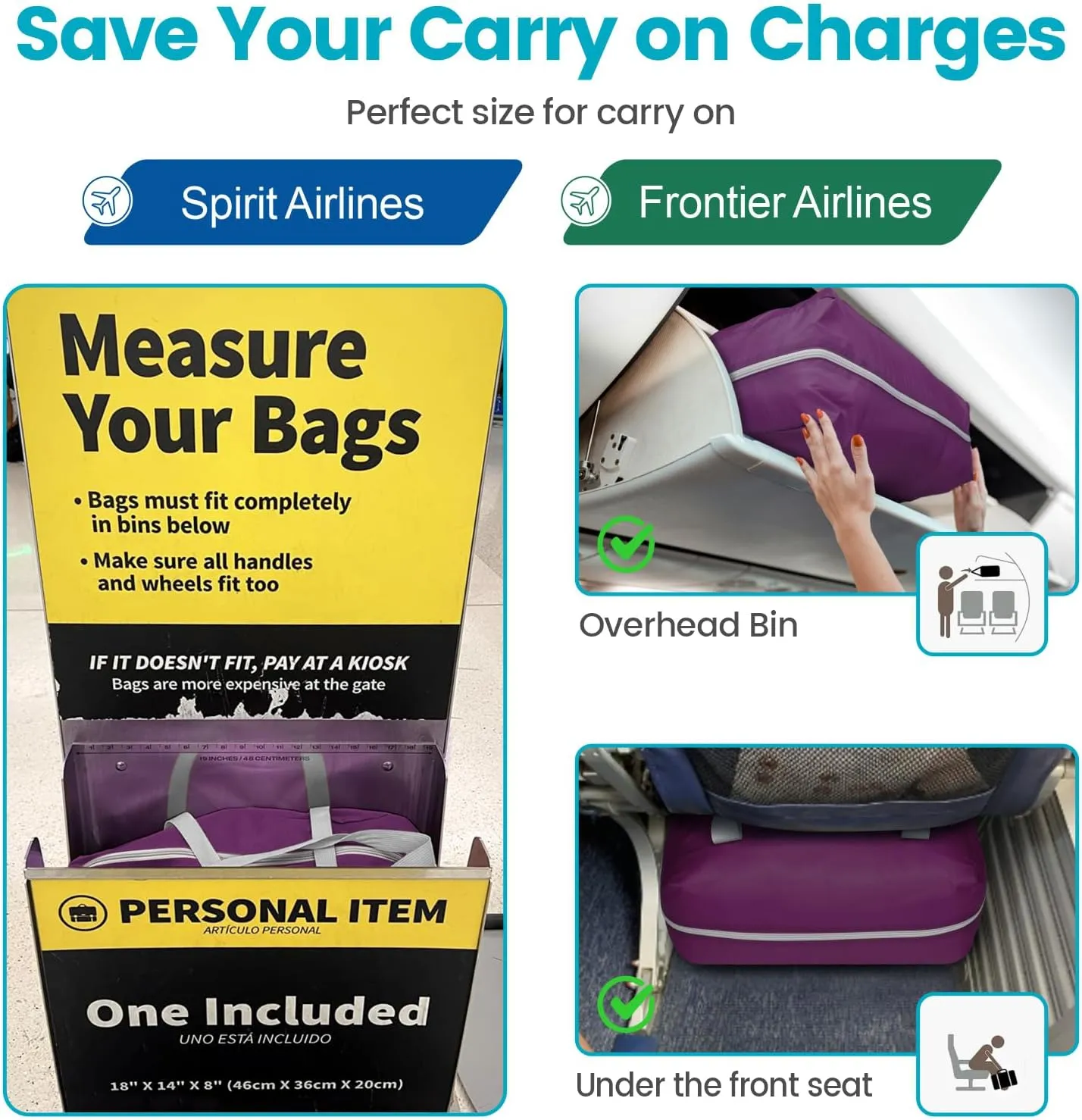 Cambond Personal Item Travel Bag - 30L Spirit Airlines Personal Item - 18x14x8 for 1-3 Day Short Trips, Lightweight Compact Underseat Foldable Travel Duffel Carry On Bag with Shoulder Strap