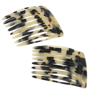 Camila Paris CP3349 French Hair Side Comb Handmade Small White Tokyo French Twist Hair Combs Decorative, Strong Hold Hair Clips for Women Bun Chignon Up-Do Girls Hair Accessories, Made in France