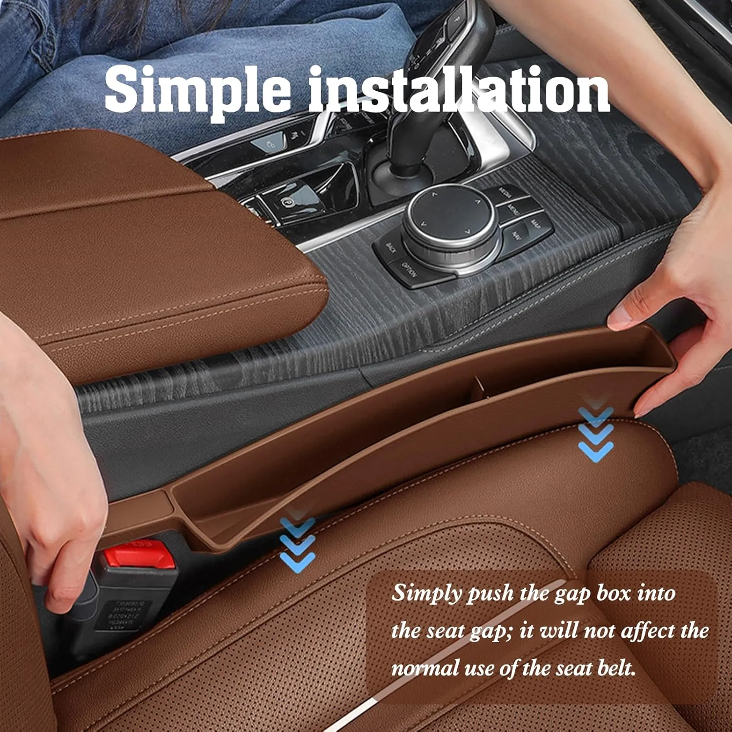 Car Seat Gap Filler Organizer 2 Pack with Storage Pouch, Seat Gap Filler Organizer for Automotive, Car Organizer Suitable for SUV and Sedan, Storage for Coins & Glasses & Keys.(Brown)