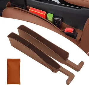 Car Seat Gap Filler Organizer 2 Pack with Storage Pouch, Seat Gap Filler Organizer for Automotive, Car Organizer Suitable for SUV and Sedan, Storage for Coins & Glasses & Keys.(Brown)