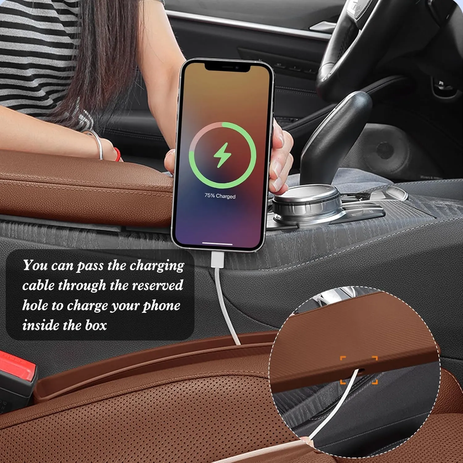 Car Seat Gap Filler Organizer 2 Pack with Storage Pouch, Seat Gap Filler Organizer for Automotive, Car Organizer Suitable for SUV and Sedan, Storage for Coins & Glasses & Keys.(Brown)