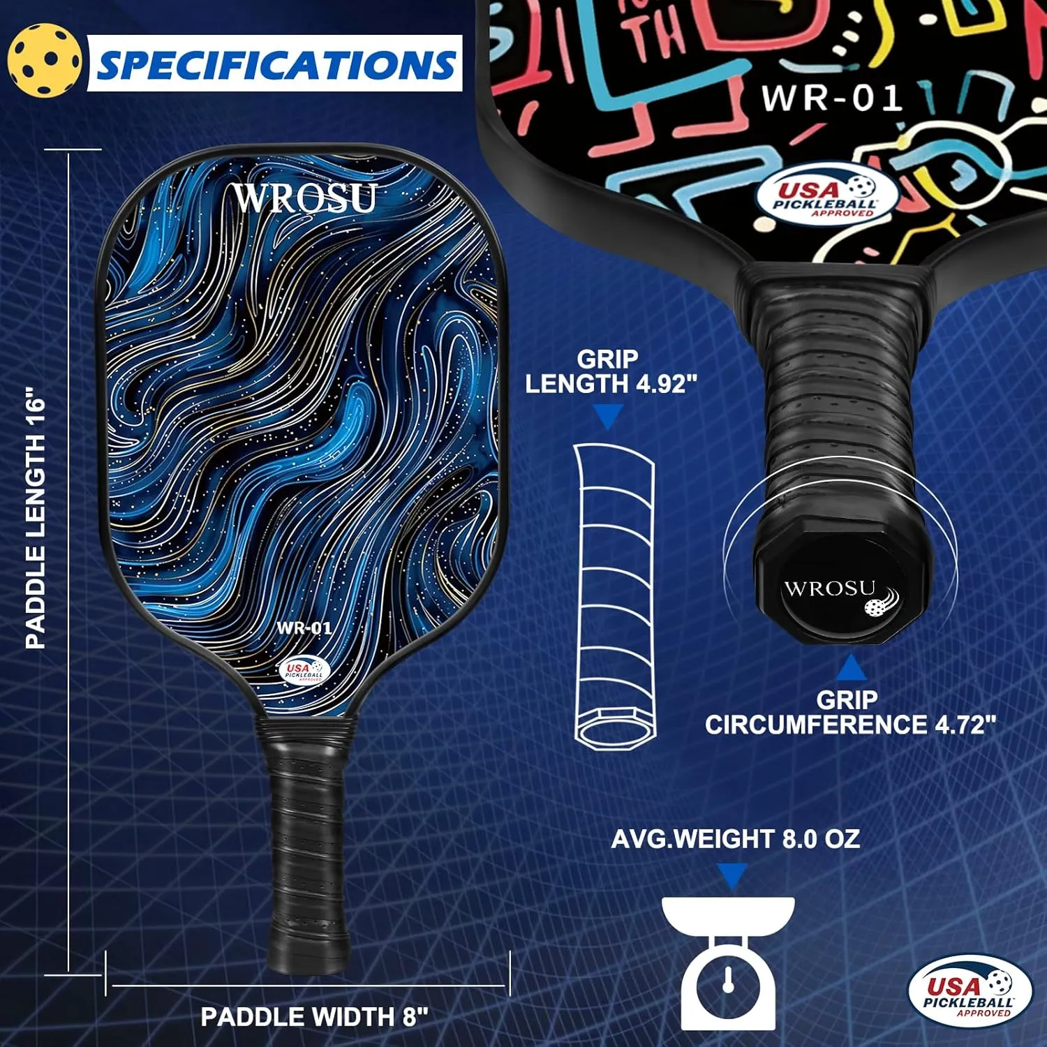 Carbon Fiber Pickleball Paddles Set of 4 or 2 Rackets,USAPA Approved Carbon Fiber Surface Pickle Ball Equipment Sets PP Honeycomb Core Pickleball Rackets & Accessories for Men,Women,Kids,Adults