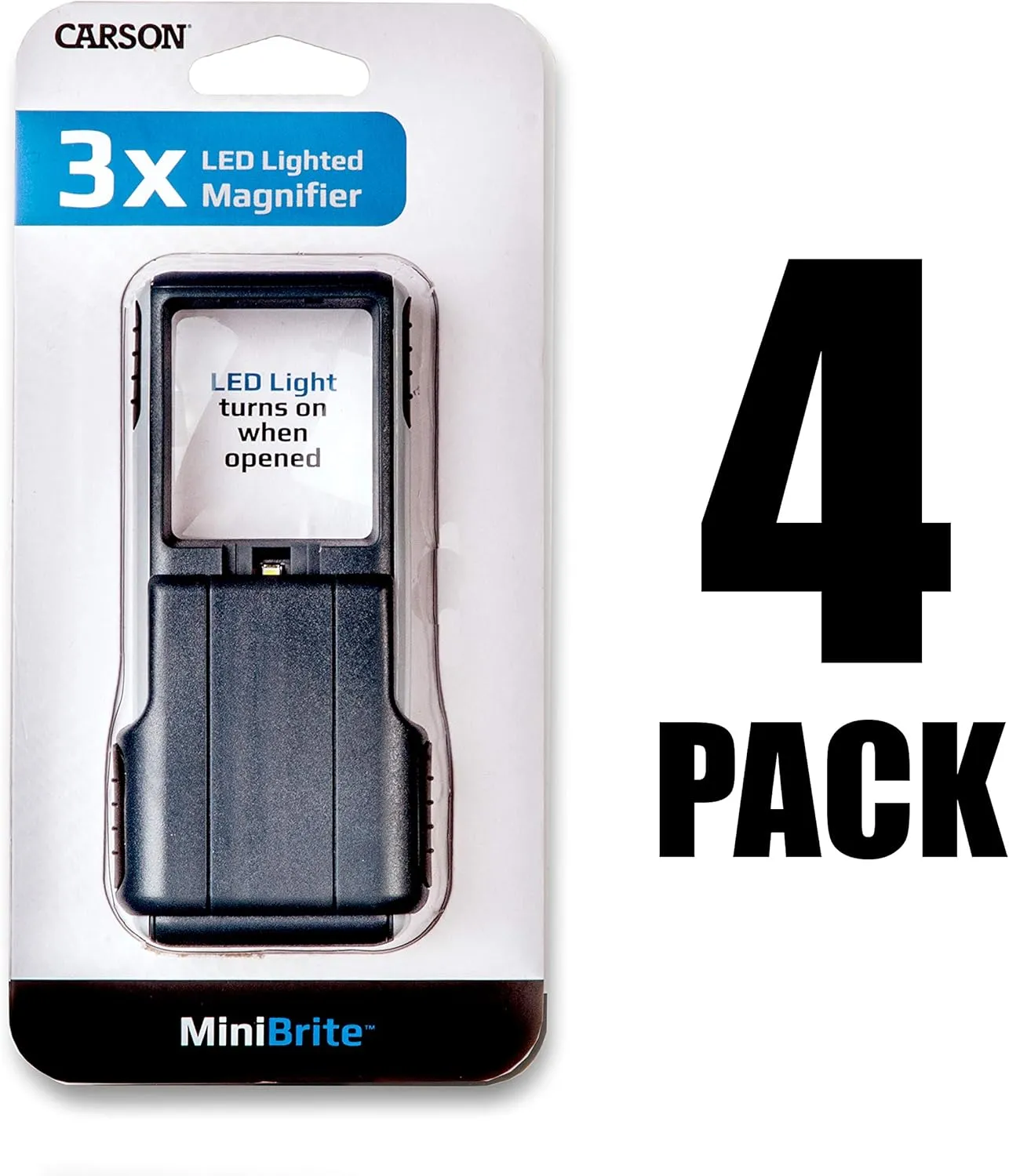 Carson MiniBrite 3x Power LED Lighted Slide-Out Magnifier with Protective Sleeve for Reading, Hobby, Crafts, Inspection and Tasks - Set of 4