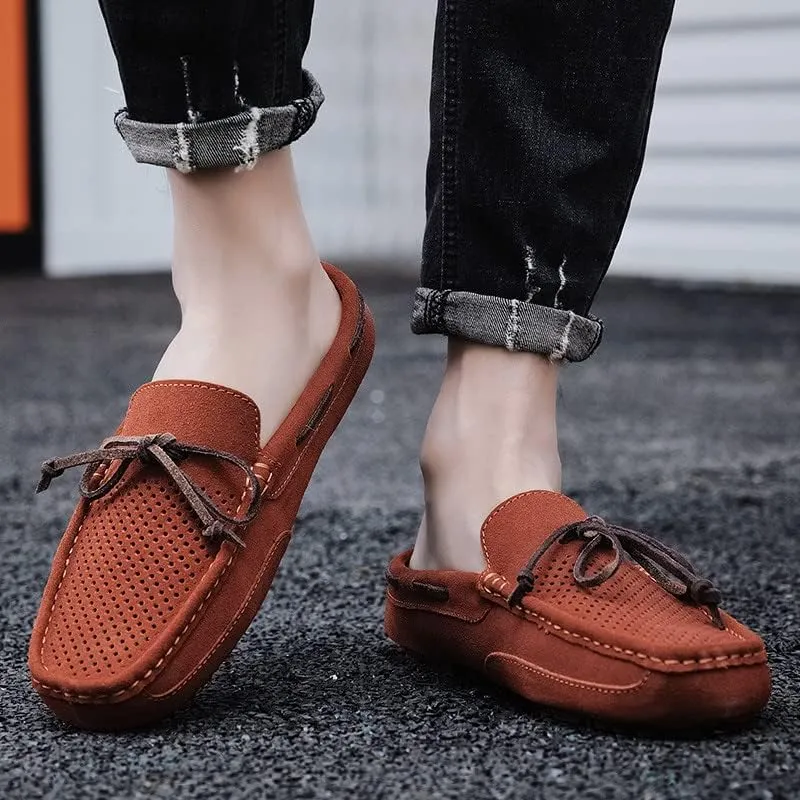 Casual Suede Slip-On Loafers with Bow Tie, Anti-Slip Rubber Sole, Lightweight Comfortable Mens Slippers Mules
