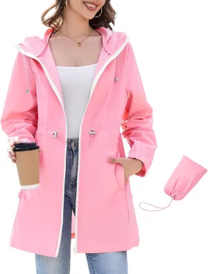 Century Star Womens Rain Jacket Lightweight Packable Waterproof Raincoats for Women with Hood Long Rain Coat Windbreaker