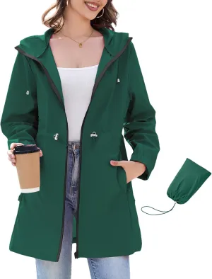 Century Star Womens Rain Jacket with Hood Packable Lightweight Raincoats for Women Waterproof Long Rain Coat Windbreaker