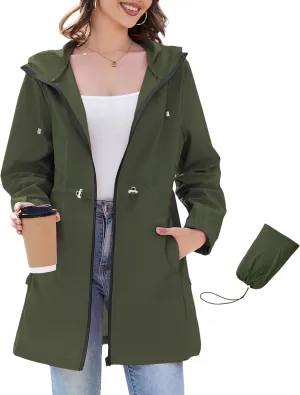 Century Star Womens Rain Jacket with Hood Packable Lightweight Raincoats for Women Waterproof Long Rain Coat Windbreaker
