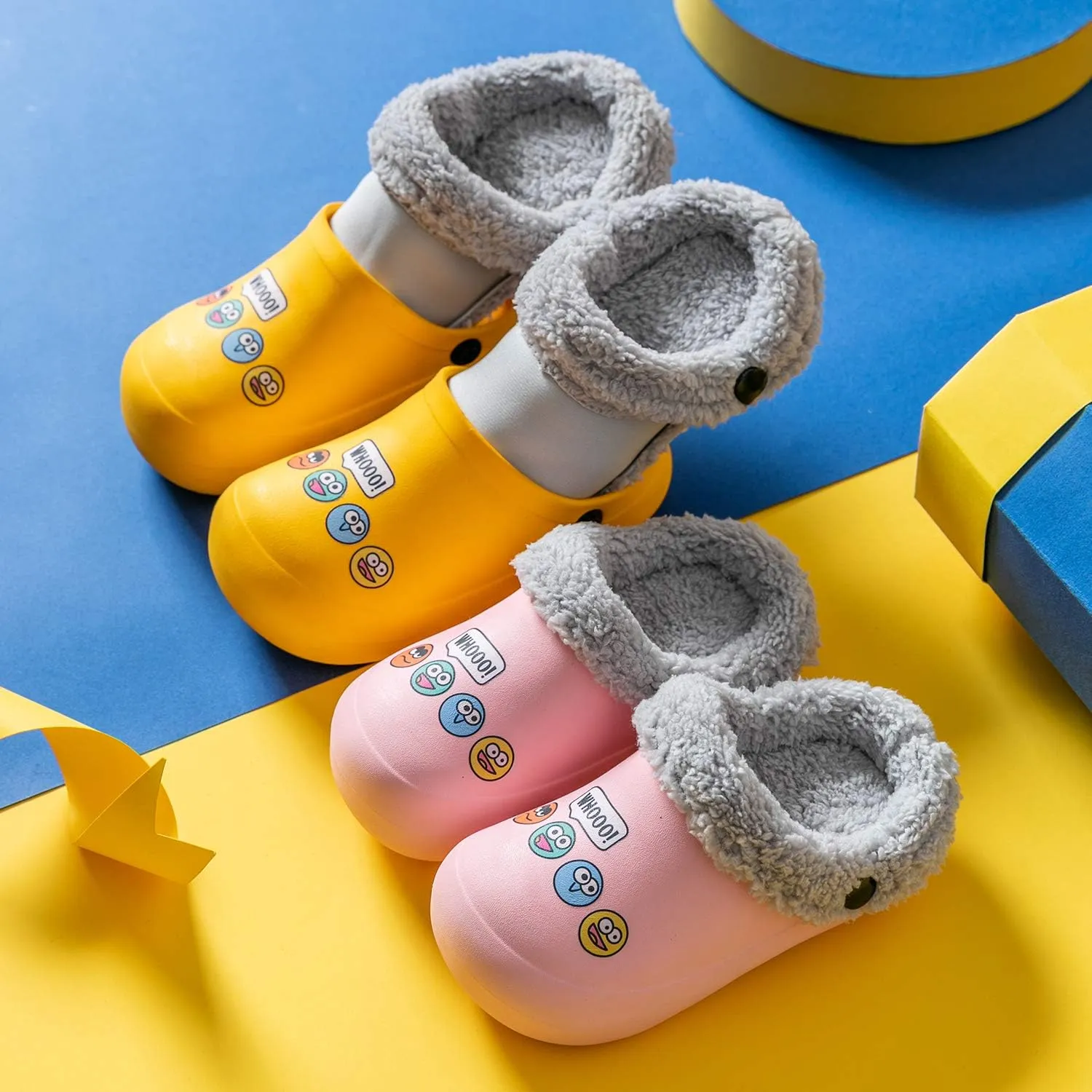 CERYTHRINA Little Kids Lined Clogs Girls Boys Slide Lightweight Garden Shoes Slip-on Cotton Slippers