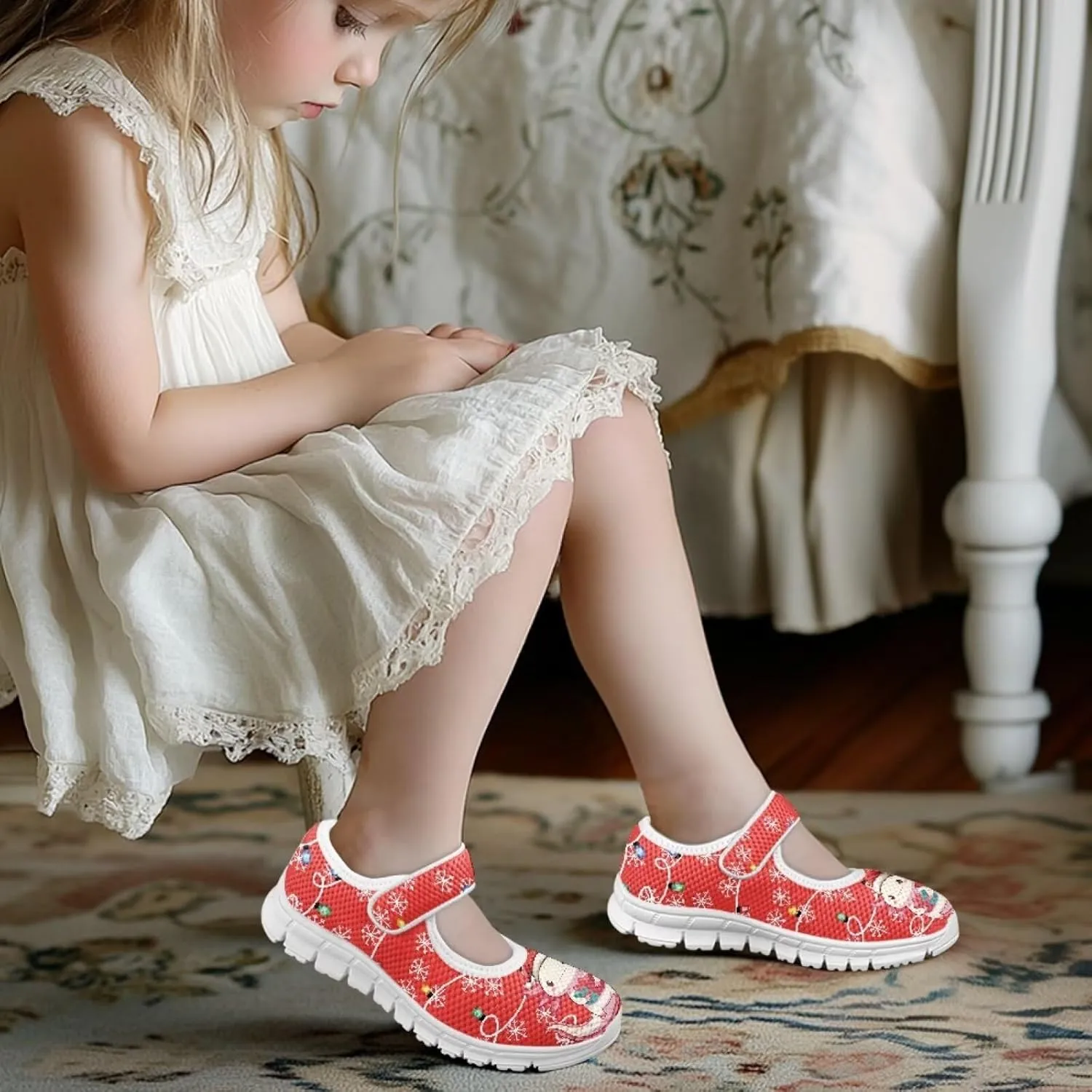 chaqlin Christmas Sneaker Mary Jane for Kids Slip On Casual Outdoor School Sports Shoes Lightweight Flat Walking Sneaker