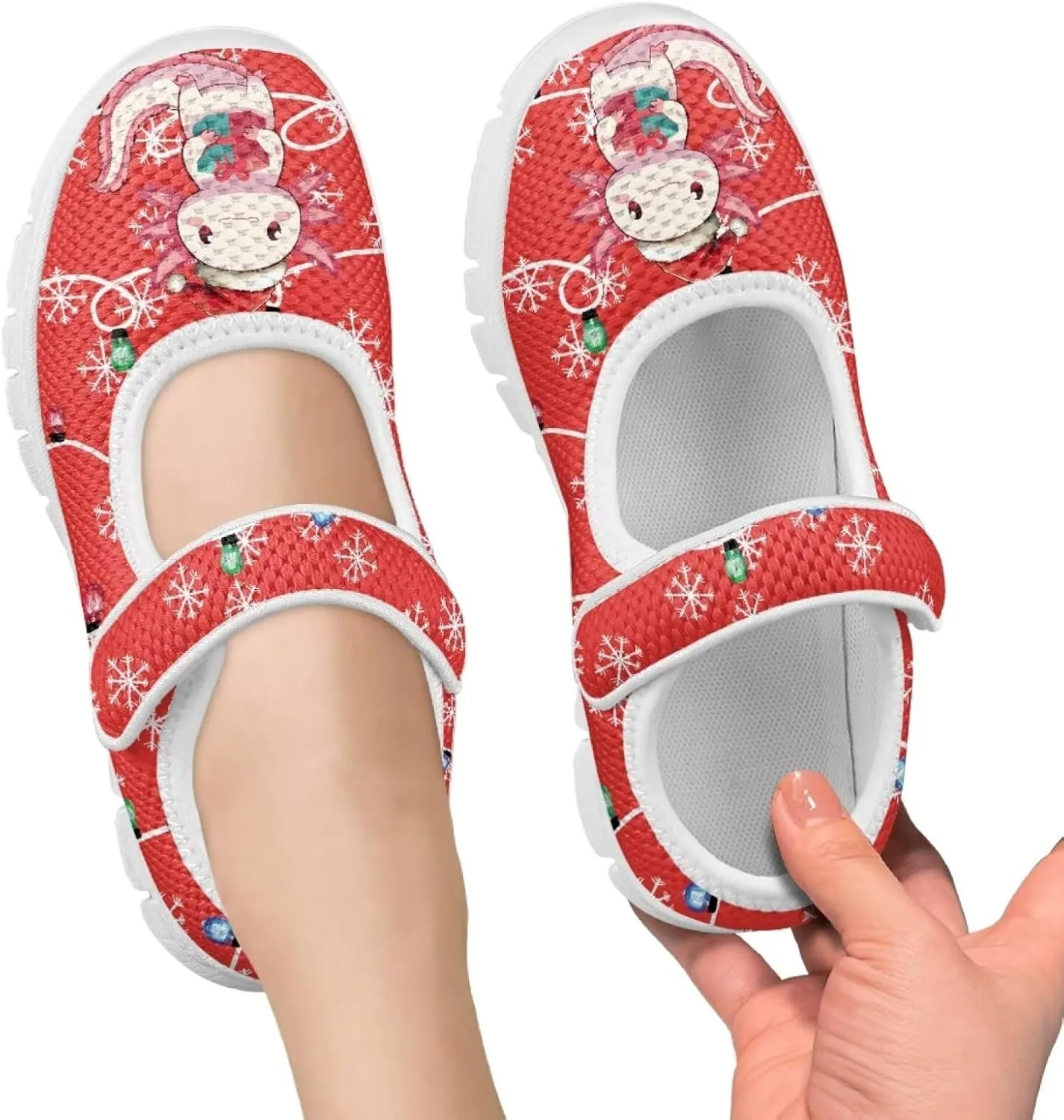 chaqlin Christmas Sneaker Mary Jane for Kids Slip On Casual Outdoor School Sports Shoes Lightweight Flat Walking Sneaker