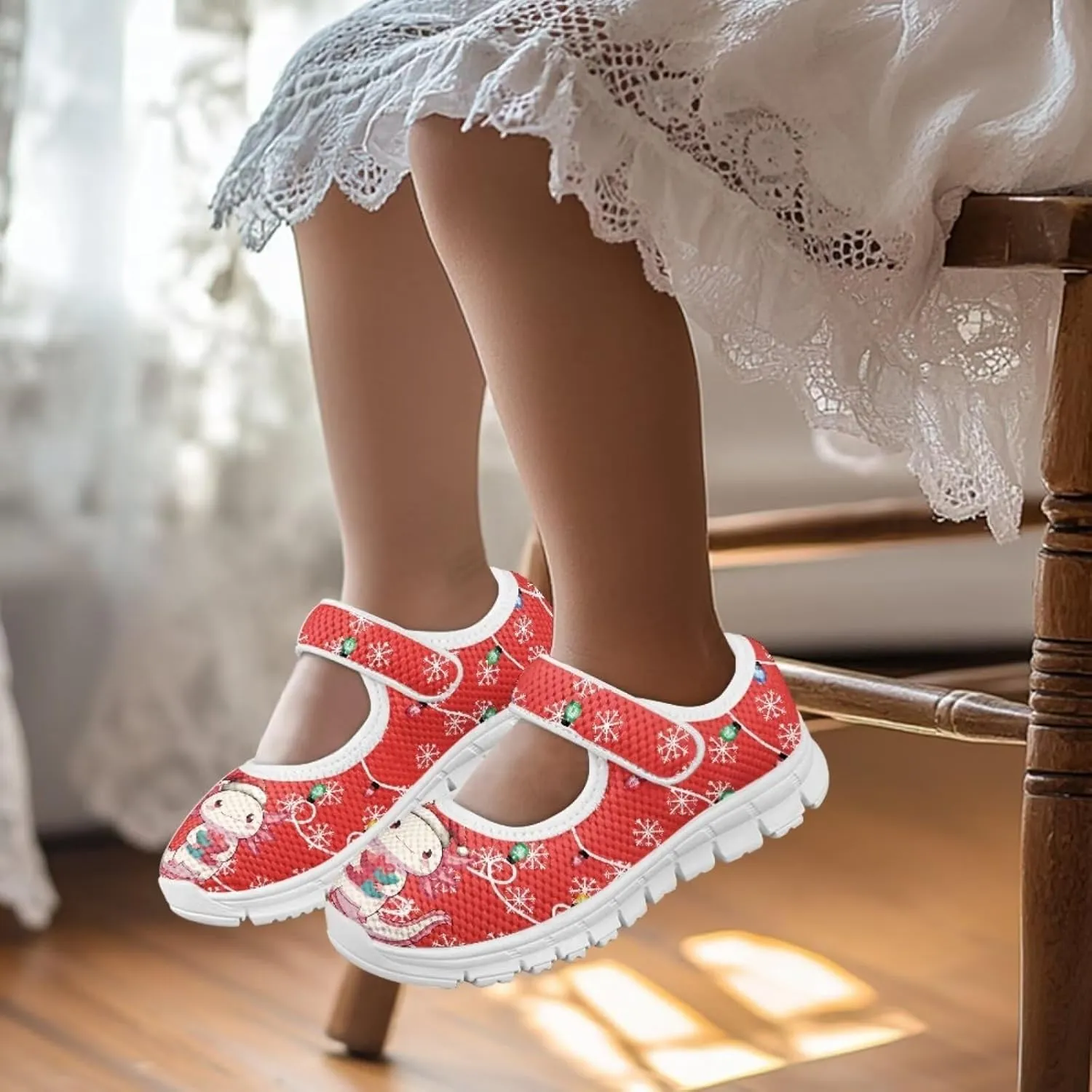 chaqlin Christmas Sneaker Mary Jane for Kids Slip On Casual Outdoor School Sports Shoes Lightweight Flat Walking Sneaker