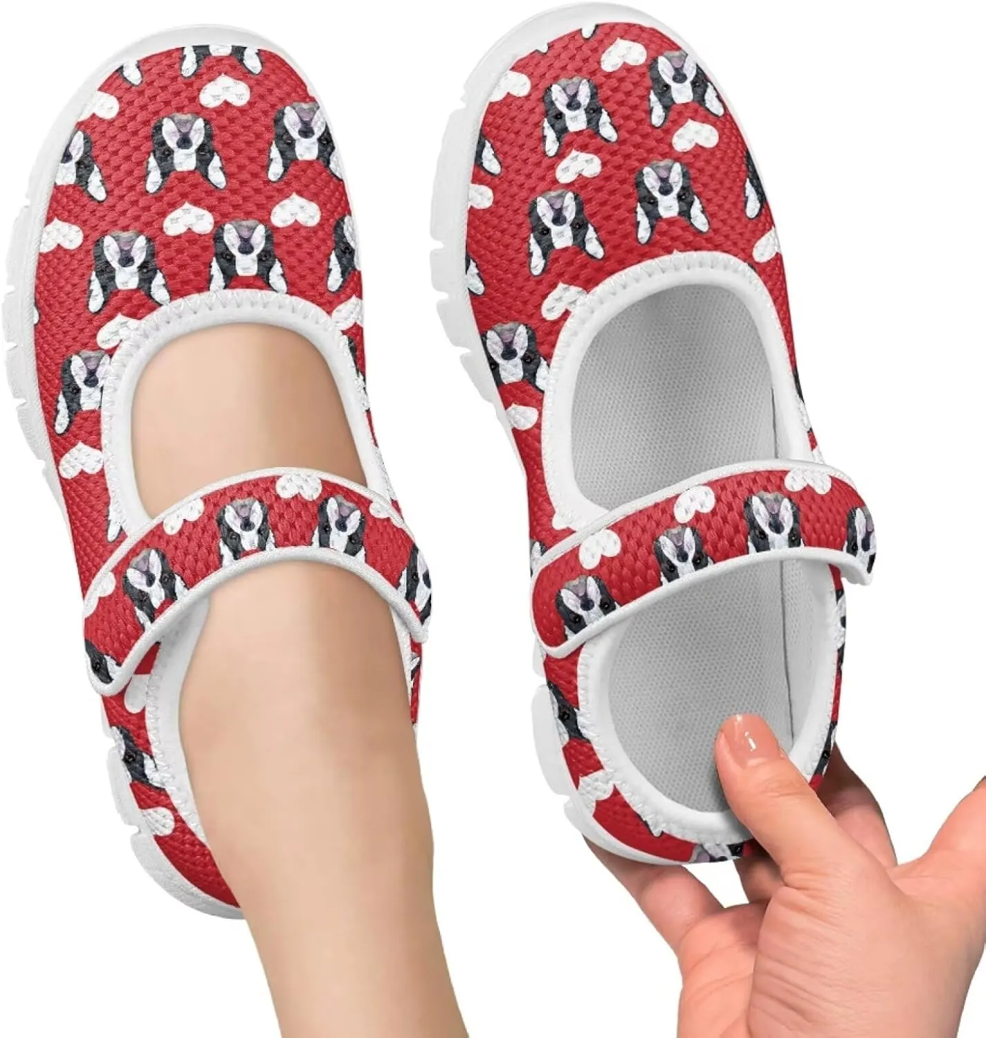 chaqlin Dog Girls Dress Shoes Mary Jane Running Athletic Shoes Lightweight Barefoot Flat Breathable Mesh for Outdoor Indoor