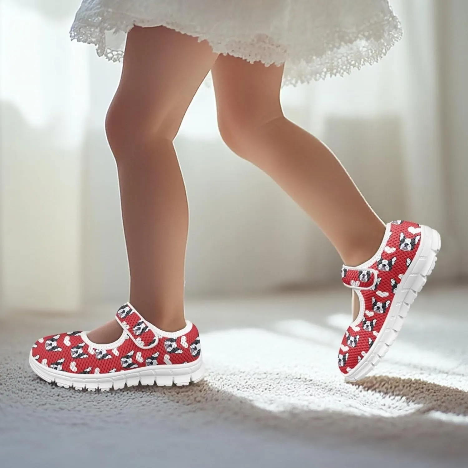 chaqlin Dog Girls Dress Shoes Mary Jane Running Athletic Shoes Lightweight Barefoot Flat Breathable Mesh for Outdoor Indoor