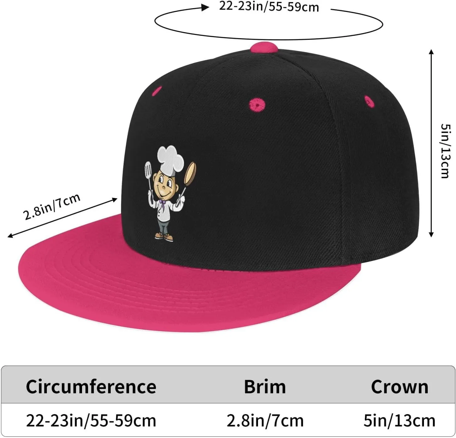 Chef with Spatula and Frying Pan Baseball Cap for Men Women Snapback Hat Adjustable Flat Bill Hats