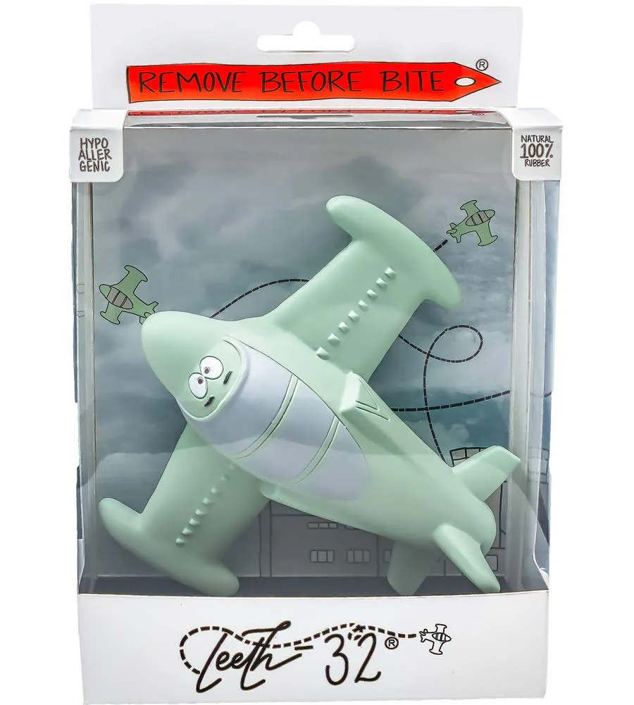 Chewy, The Teeth-32 Airplane Teething Toy 100% Natural Havea Rubber Green