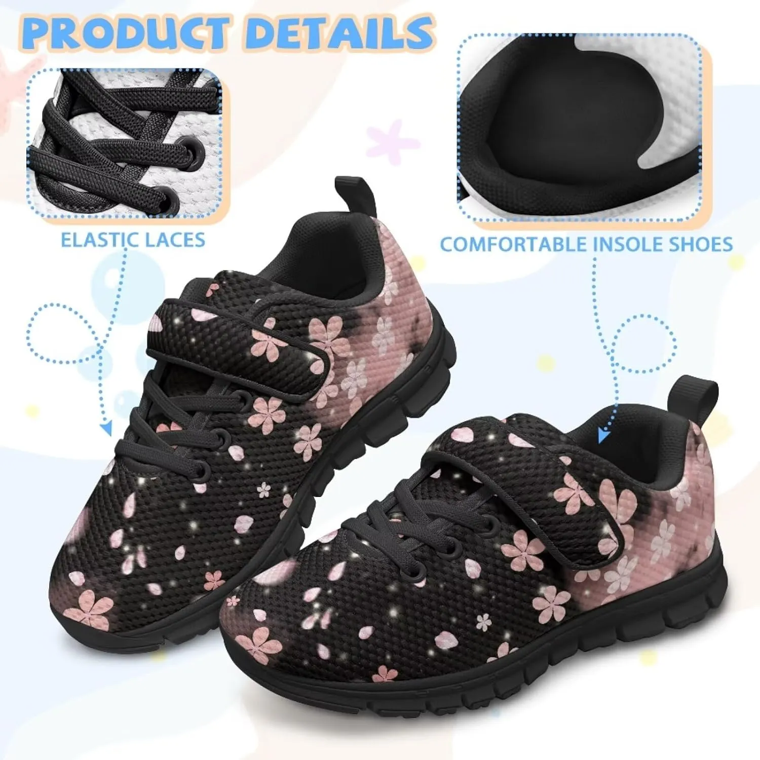 Child Boys Girls Travel Shoes Single Buckle Low-Top Sneakers Lightweight Lace-Up Running Shoe for Travel US 11-15 Black Sole