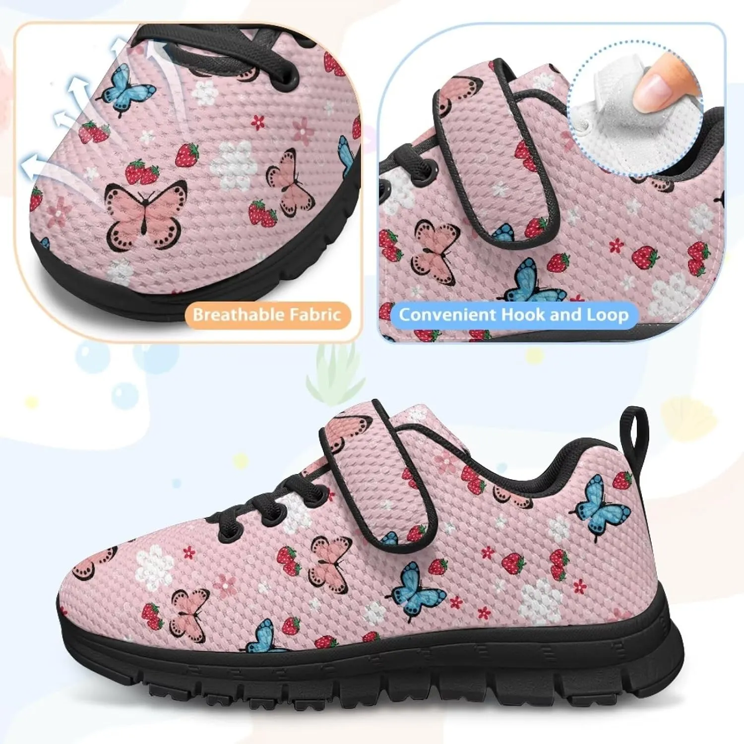 Child Boys Girls Travel Shoes Single Buckle Low-Top Sneakers Lightweight Lace-Up Running Shoe for Travel US 11-15 Black Sole