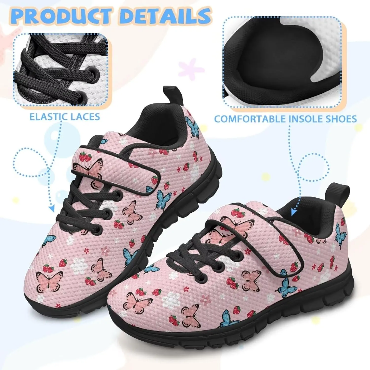 Child Boys Girls Travel Shoes Single Buckle Low-Top Sneakers Lightweight Lace-Up Running Shoe for Travel US 11-15 Black Sole