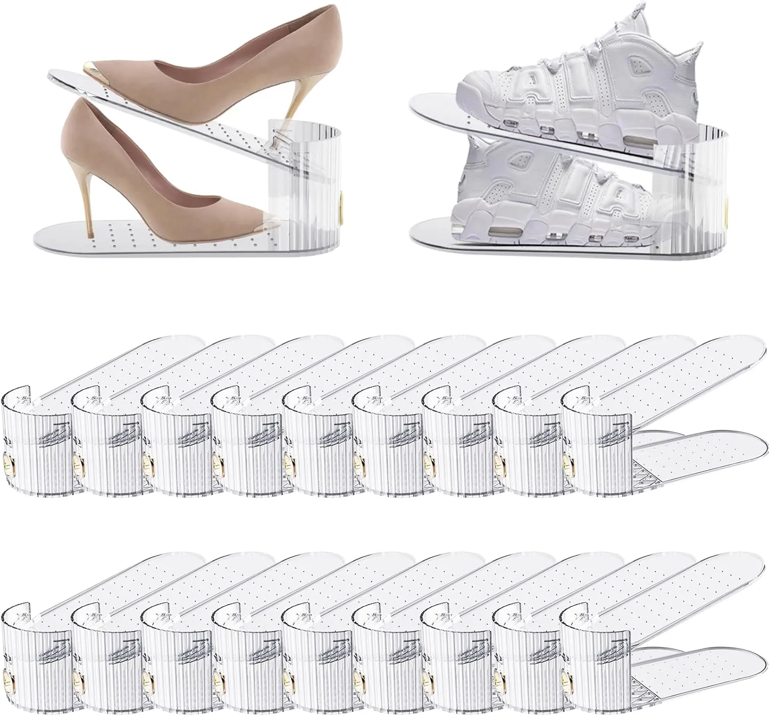 Clear 20 Pack Shoe Slot Organizer, Shoe Stacker Organizer Holders for A Pair of Shoes, Adjustable Thickening Double Layer 50% Shoe Space Saver Rack Storage for Closet (clear, 20 pack)