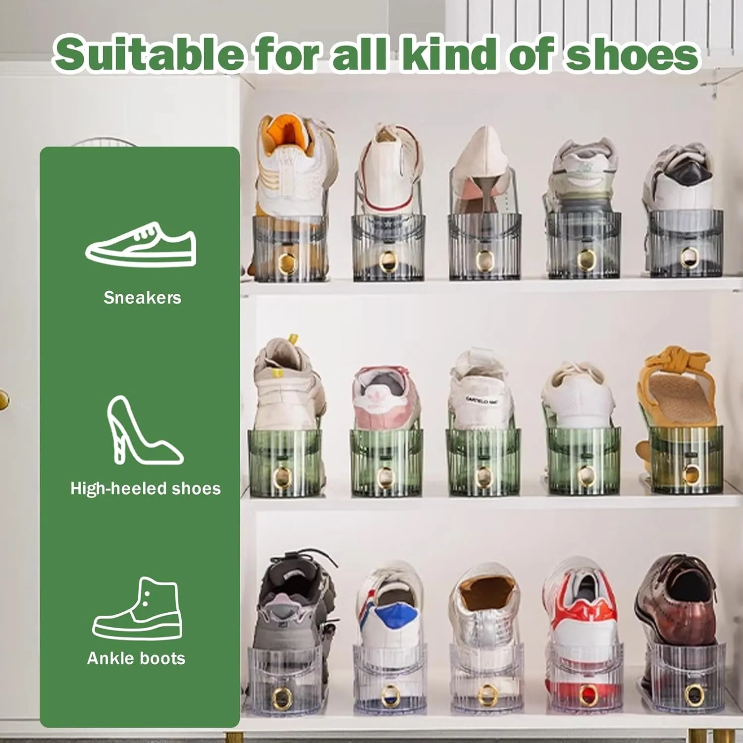 Clear 20 Pack Shoe Slot Organizer, Shoe Stacker Organizer Holders for A Pair of Shoes, Adjustable Thickening Double Layer 50% Shoe Space Saver Rack Storage for Closet (clear, 20 pack)