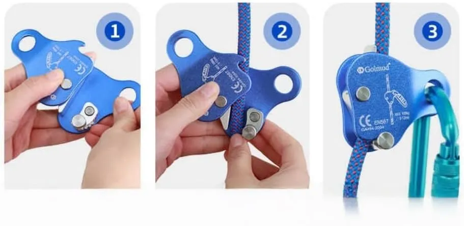 Climbing Fall Protection Belay Device Ascender Protect Aluminum Magnesium Alloy Climbing Ascent Rope Grip Clamp for Mountaineering Rock Climbing Downhill Operations and Rescue