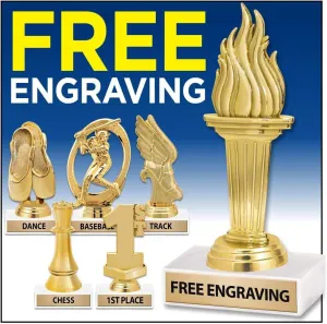 Coach Whistle Trophy, 5.75" Gold Award On White Marble Base - Add Your Own Engraving