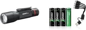 COAST HX5 410 Lumen LED Flashlight & COAST AA Zithion-X 4-pk Rechargeable Batteries, Combo Pack