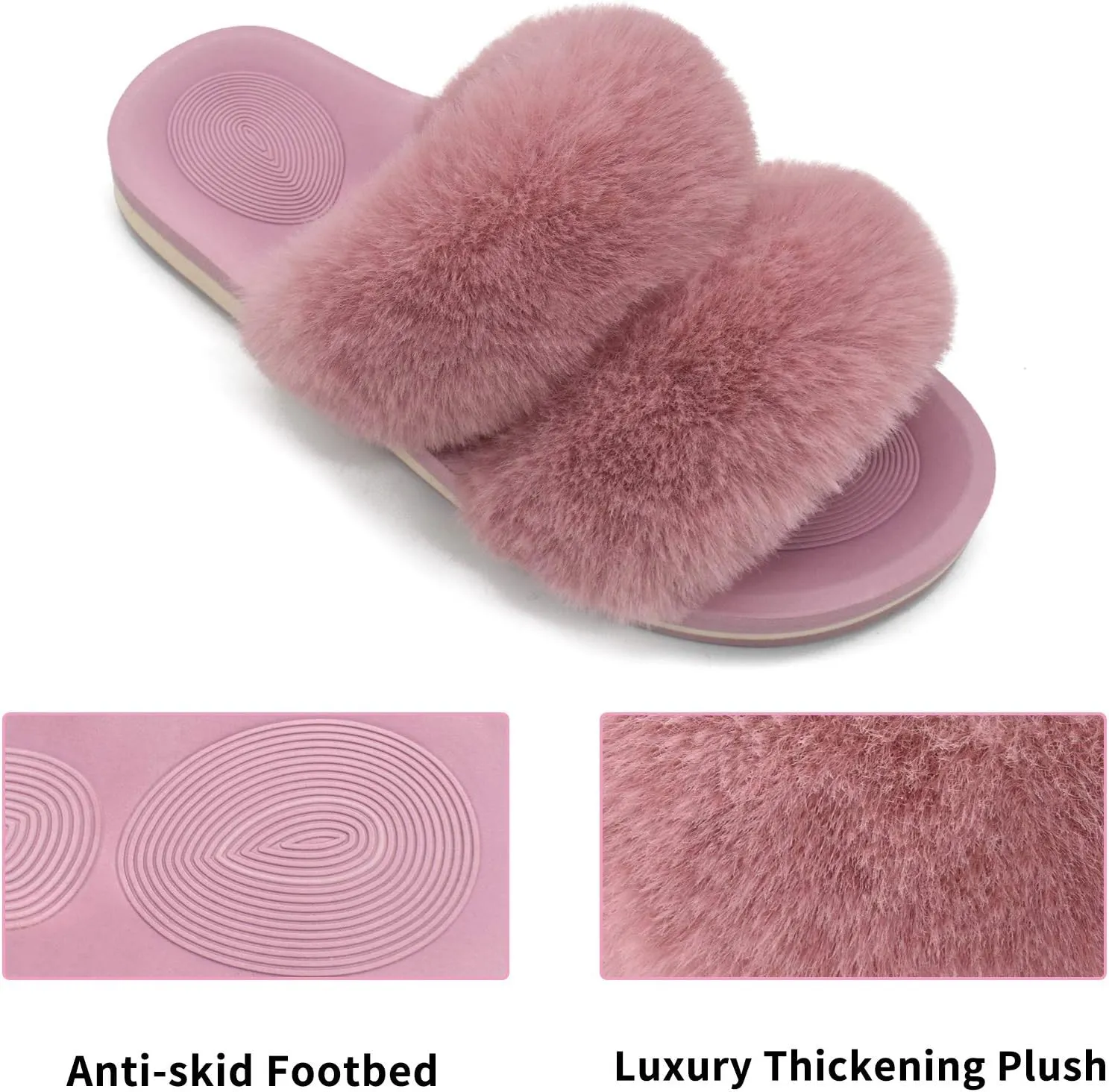 COFACE Fluff Womens Slippers Faux Fur Slip On Orthotic Slippers with Arch Support for Plantar Fasciitis Relief
