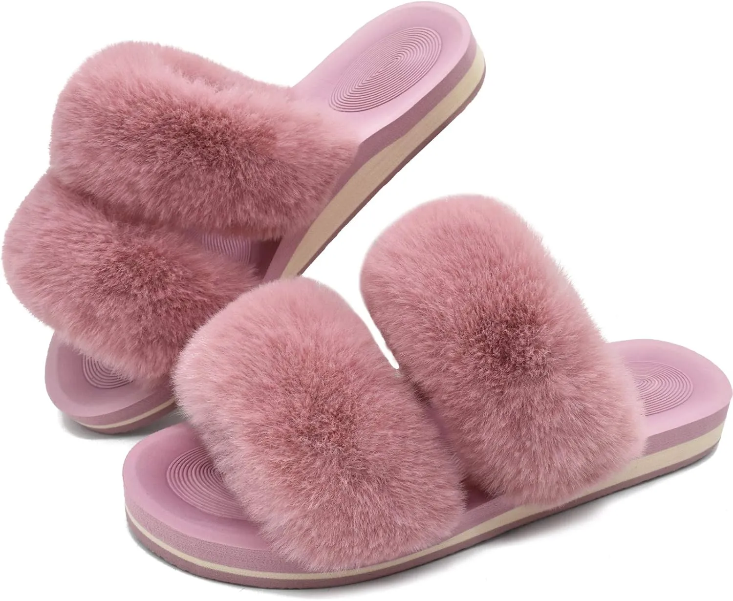COFACE Fluff Womens Slippers Faux Fur Slip On Orthotic Slippers with Arch Support for Plantar Fasciitis Relief