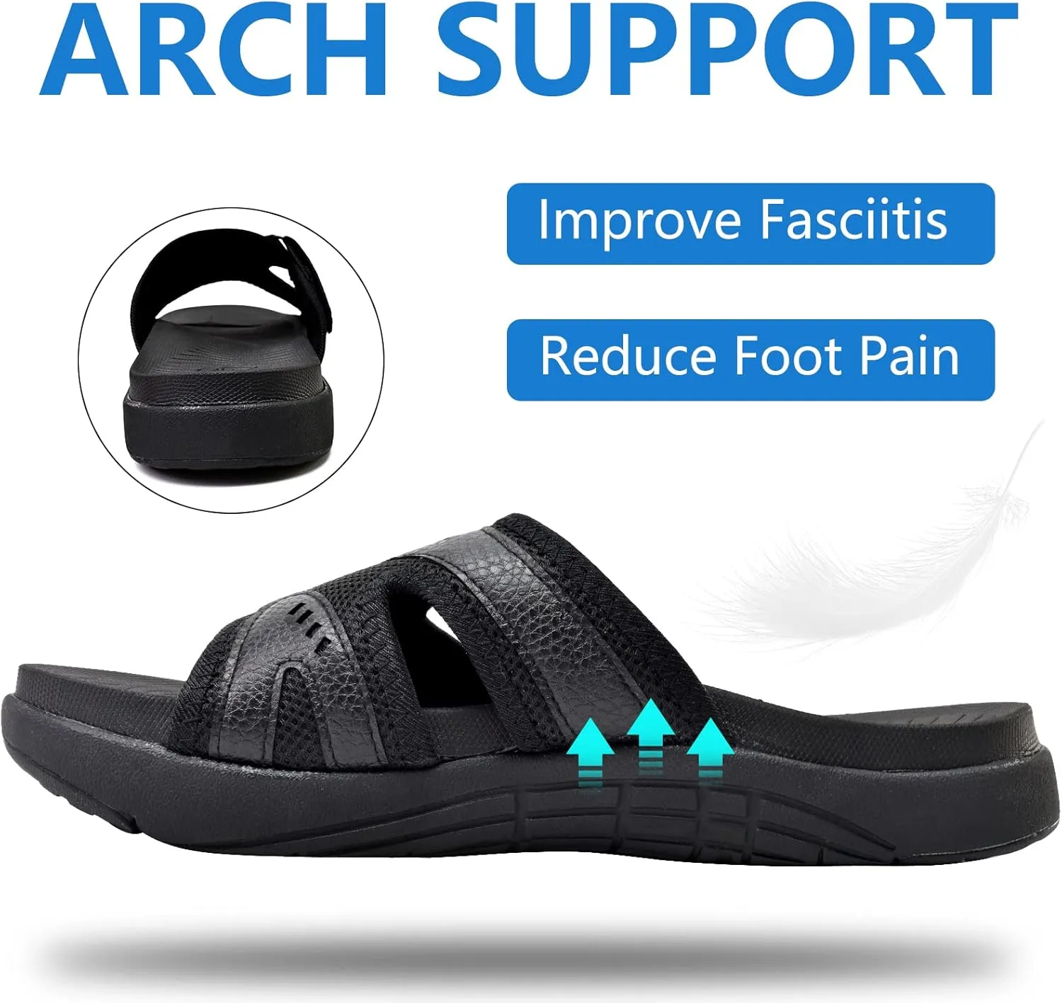 COFACE Mens Sport Recovery Sandals Plantar Fasciitis Soft Cushion Lightweight Orthotic Slides for Men