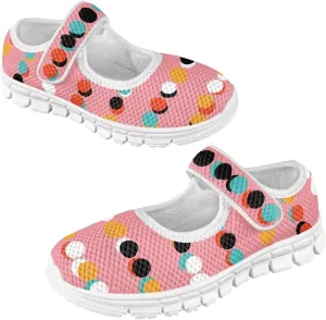 Colorful Dots Print Mary Jane Shoes for Girls Toddler Dress Shoes Breathable Flat Sneakers for Kids,Size 11-2