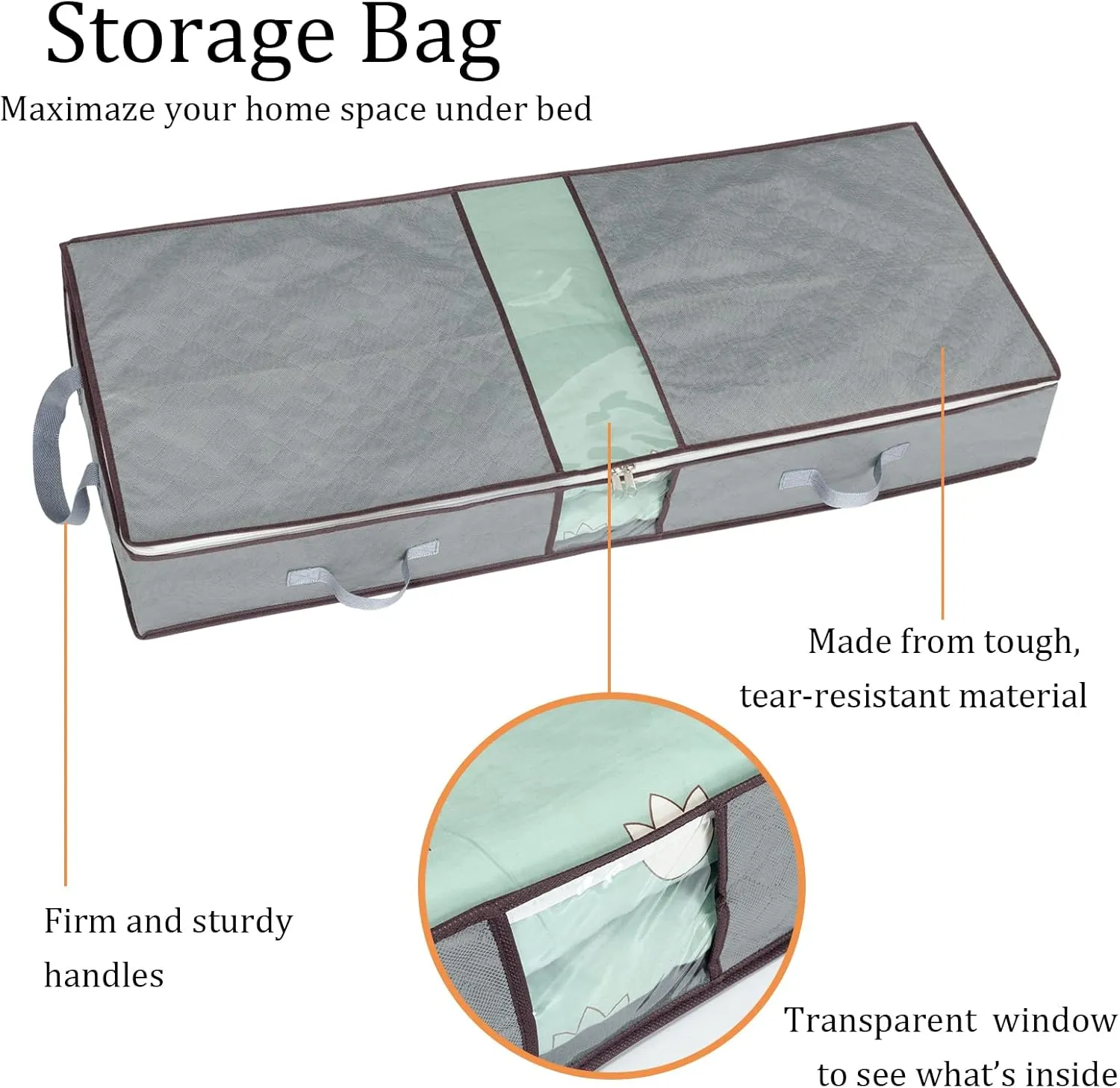 combocube Jumbo Zippered Storage Bins, Under Bed Storage Organizers for King Comforter, pillow, quilt, bedding, Clothes, Blanket with Large Clear Window & Carry Handles Space Saver