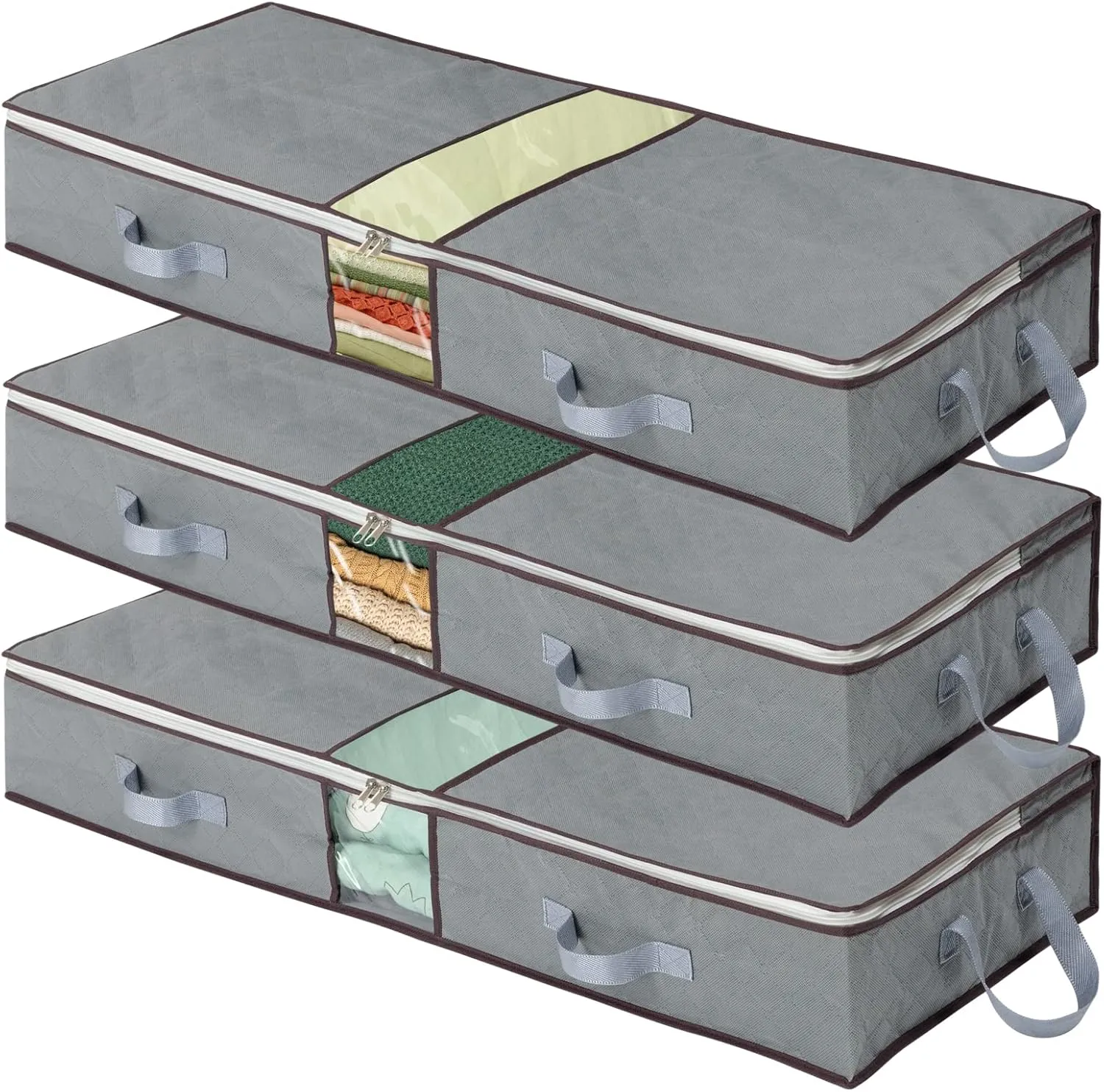 combocube Jumbo Zippered Storage Bins, Under Bed Storage Organizers for King Comforter, pillow, quilt, bedding, Clothes, Blanket with Large Clear Window & Carry Handles Space Saver