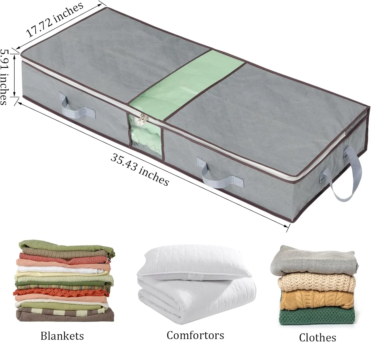combocube Jumbo Zippered Storage Bins, Under Bed Storage Organizers for King Comforter, pillow, quilt, bedding, Clothes, Blanket with Large Clear Window & Carry Handles Space Saver