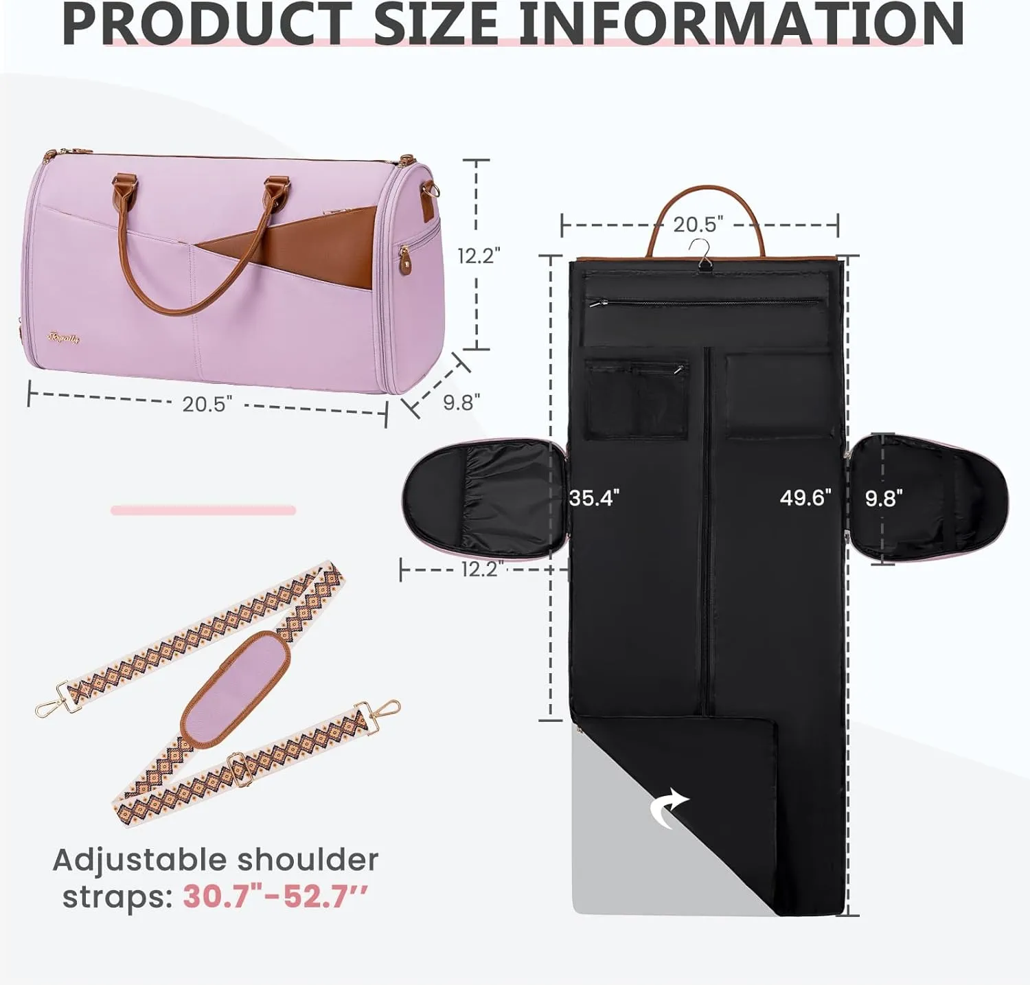 Convertible Garment Duffle Bag for Travel, Carry On Garment Bag for Women, 2 in 1 Travel Garment Bag with Shoe Compartment, Foldable Suit Travel Bag for Hanging Clothes, Purple
